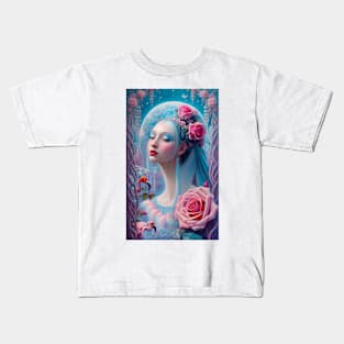 Romantic Lady With Flamingos And Roses Kids T-Shirt